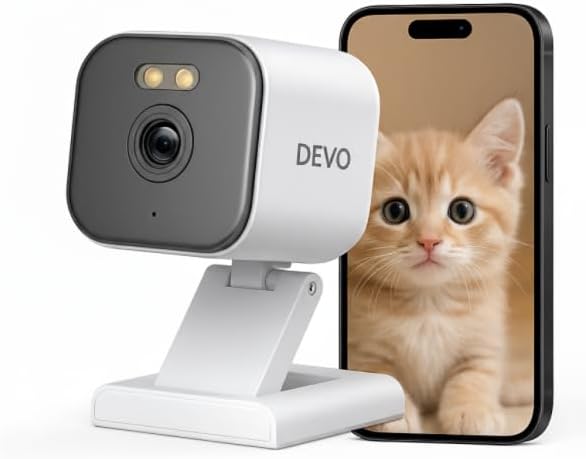 Devo CCAZ10 Security Camera 2K | Indoor|Pet Camera &amp Baby Monitor | 2-Way Audio Color Night Vision Live Stream Motion Alerts &amp Notifications White1 Cam