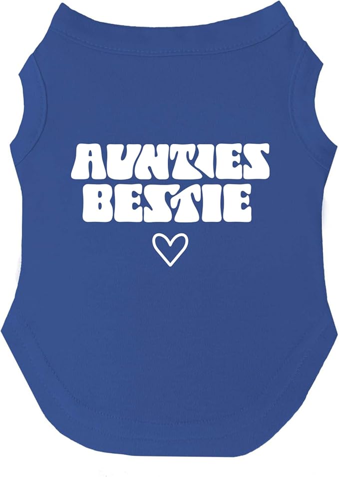 "Auntie's Bestie" Dog Tee Shirt (Royal Blue, Small, Code: 1360) | Sleeveless Gift for Mother's Day & Valentine's Day