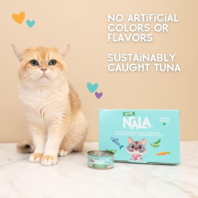 LOVE NALA - Natural Adult Cat Wet Food - FLAKED Tuna with Carrot &amp Green Pea in Broth - Grain Free Non-GMO Lean Protein Added Minerals &amp Vitamins - 12 Pack 2.4 lbs.