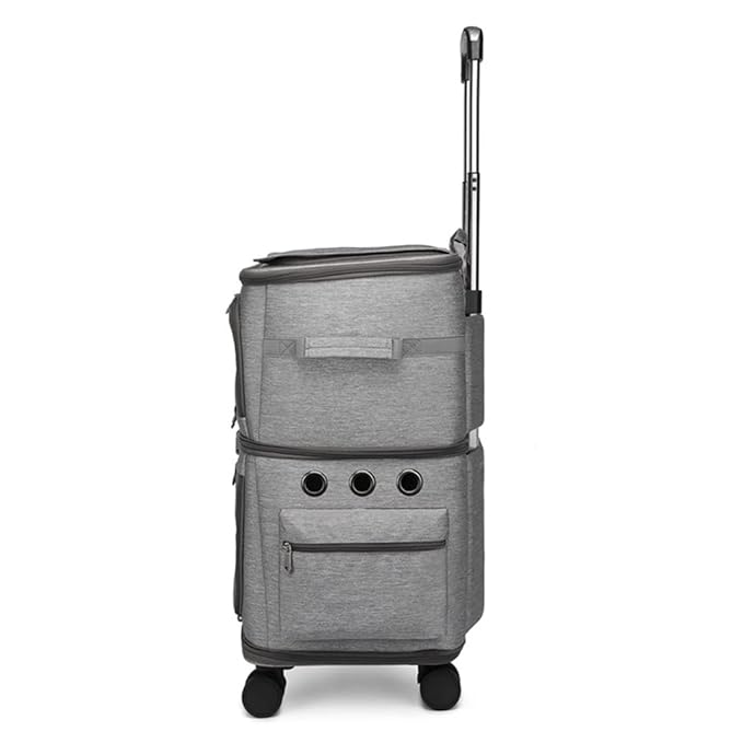 2 Cat Carrier Pet Stroller Portable Bag Double-Layer Pet Travel Carrier with Wheels for 2 Cats Folding Soft Sided Pet Pram Crates Kennel for Small Dogs Puppy Cat Rabbits