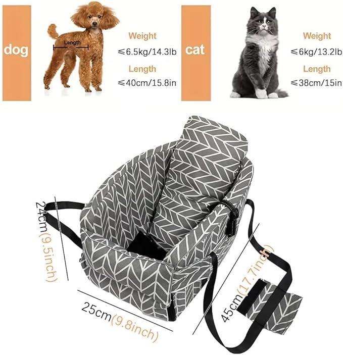 Car Pet Bag for Volkswagen Beetle 2011-2019 Dog Cat Booster Automotive Pet Seats Cat Soft-Sided Carriers Vehicle Portable Travel Pet BagGrey