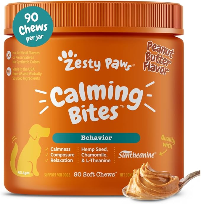 Zesty Paws Calming Chews for Dogs Composure &amp Relaxation for Everyday Stress &amp Separation Peanut Butter 90 Count