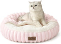 Cat Bed with Hooded Blanket Round Fluffy Anti-Anxiety Pet Bed for Cats/Toy Breed Dogs Cozy Donut Cuddler with Machine Washable Faux Fur &amp Anti-Slip Bottom(20×20×6Pink)