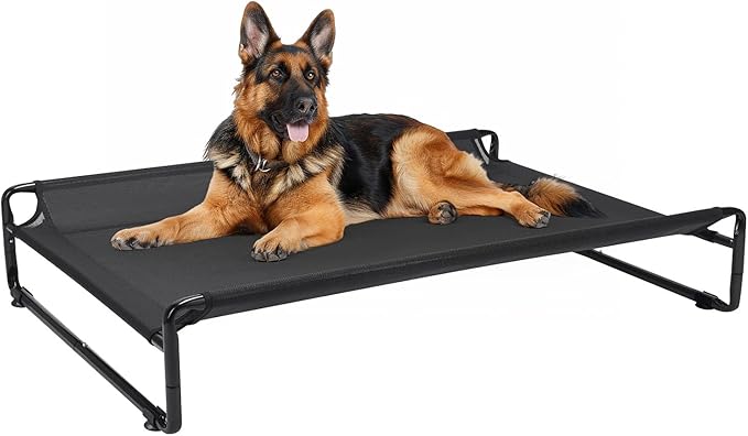 Veehoo Original Outdoor Elevated Dog Bed Cooling Raised Dog Cot for Large Dogs Portable Standing Pet Hammock Platform with Washable Breathable Mesh No-Slip Feet X-Large Black CWC2201