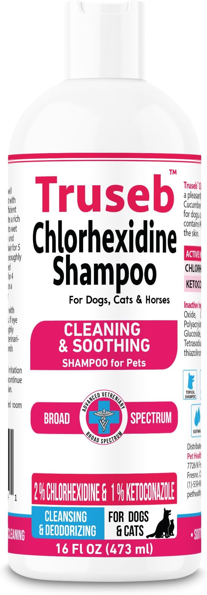 Truseb Topical Ketoconazole and Chlorhexidine Shampoo for Dogs Animals & Pet Supplies and Horses with Aloe - 16 oz (Ketoconazole &amp Chlorhexidine Shampoo 16 oz)