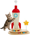 PETEPELA Cat Scratching Post Rocket Sisal Cat Scratcher 24.8'' Cute Scratching Post with 2-Layers Wooden Track Cat Toys &amp Spring Pompom for Indoor Cats Adults