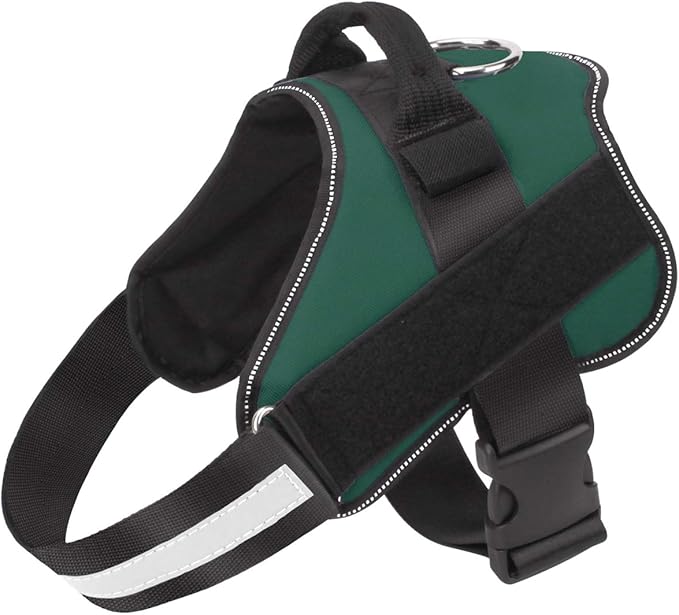 Bolux Dog Harness No-Pull Reflective Dog Vest Breathable Adjustable Pet Harness with Handle for Outdoor Walking - No More Pulling Tugging or Choking (Dark Green L)