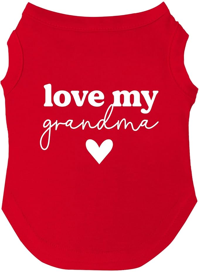 "Love My Grandma" Dog Tee Shirt (Red, Large, Code: 1340) | Sleeveless Gift for Mother's Day/Valentine's Day