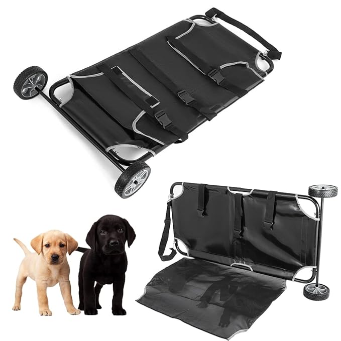 45''x26'' Animal Stretcher Pet Rescue Stretcher Veterinary Transport Trolley Pet Trolley Cart Large Dog Stretcher with 2Wheels Max Loading 110 lbs for Animal Dog/Cat