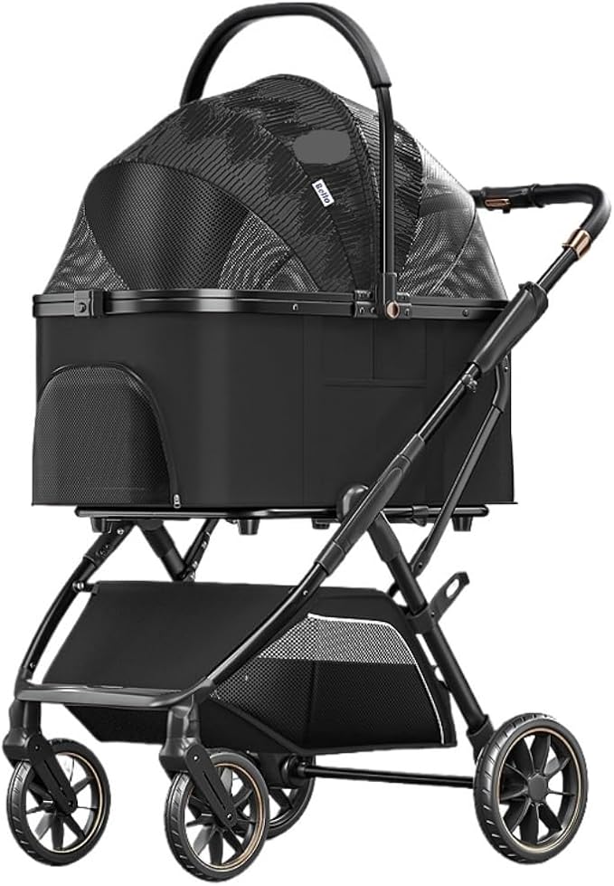 Pet Stroller for Dogs and Cats Folding Dog Stroller with Wheels Travel Pet Cat Stroller with Storage Basket Puppy Stroller for Medium Small Pet Pet Stroller(Black)