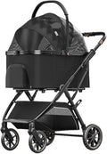 Pet Stroller for Dogs and Cats Folding Dog Stroller with Wheels Travel Pet Cat Stroller with Storage Basket Puppy Stroller for Medium Small Pet Pet Stroller(Black)