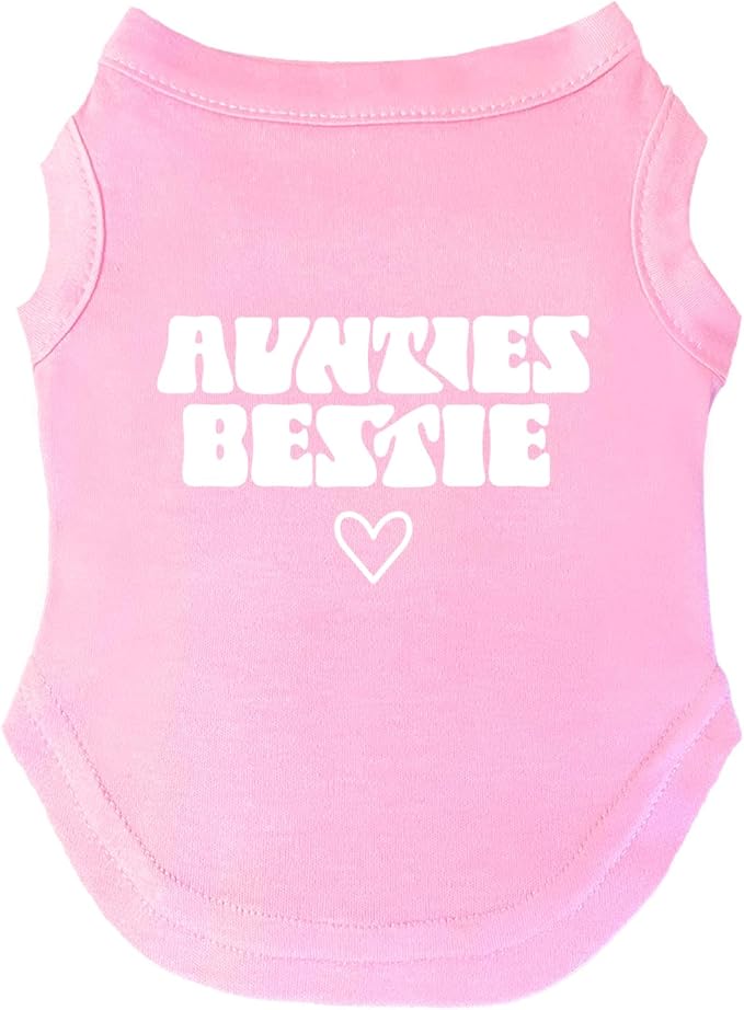 "Auntie's Bestie" Dog Tee Shirt (Baby Pink, Medium, Code: 1360) | Sleeveless Gift for Mother's Day & Valentine's Day