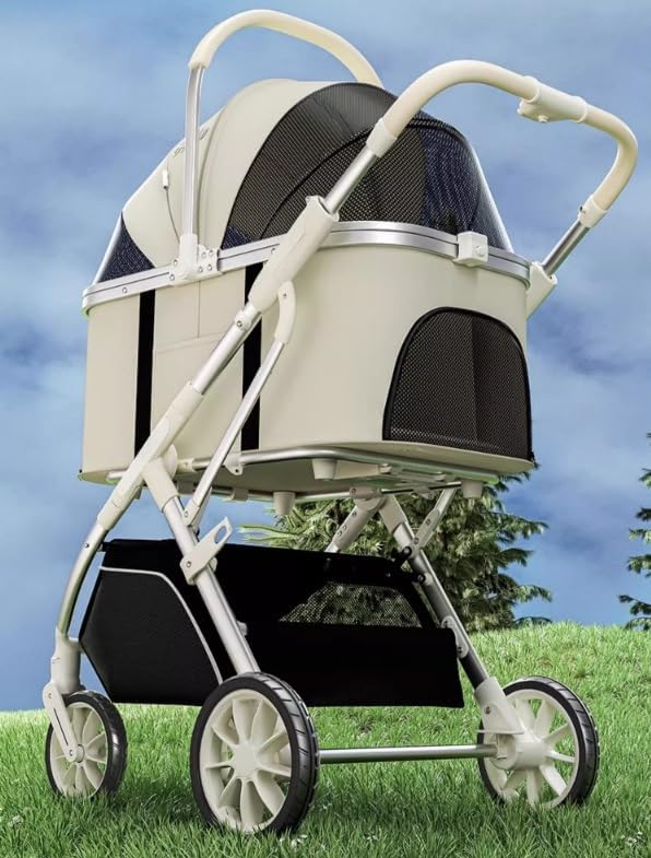 Pet Stroller for Dogs and Cats Folding Dog Stroller with Wheels Travel Pet Cat Stroller with Storage Basket Puppy Stroller for Medium Small Pet Pet Stroller(Black)