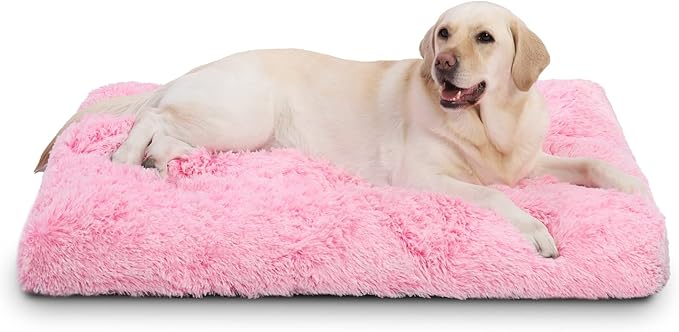 Vonabem XL Dog Bed Large Crate Pad Washable Pink Pet Beds Deluxe Plush Soft Crate Bed 42 inch Dog Mats for Sleeping Anti-Slip Kennel Pad 41 * 27 inch