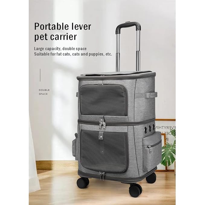 2 Cat Carrier Pet Stroller Portable Bag Double-Layer Pet Travel Carrier with Wheels for 2 Cats Folding Soft Sided Pet Pram Crates Kennel for Small Dogs Puppy Cat Rabbits
