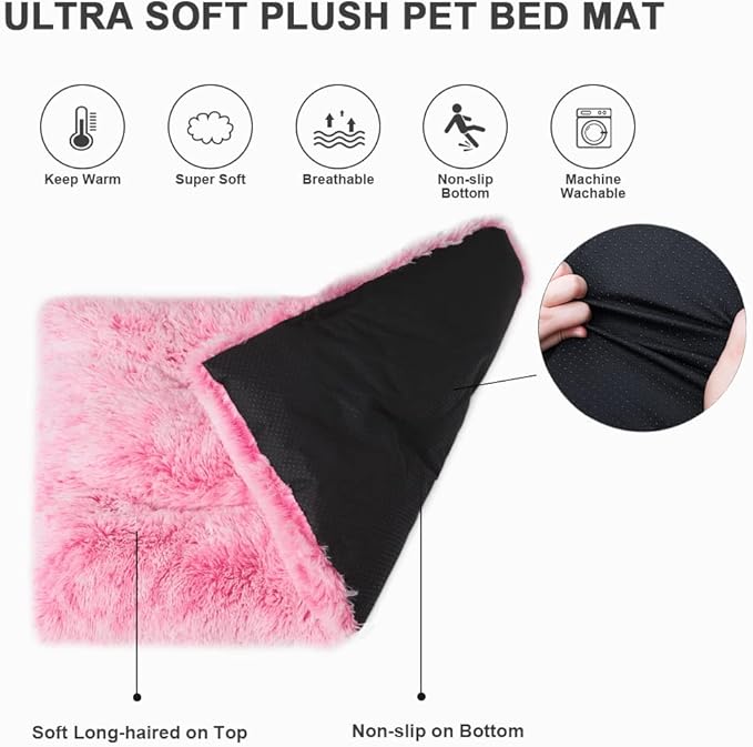 Vonabem XL Dog Bed Large Crate Pad Washable Pink Pet Beds Deluxe Plush Soft Crate Bed 42 inch Dog Mats for Sleeping Anti-Slip Kennel Pad 41 * 27 inch