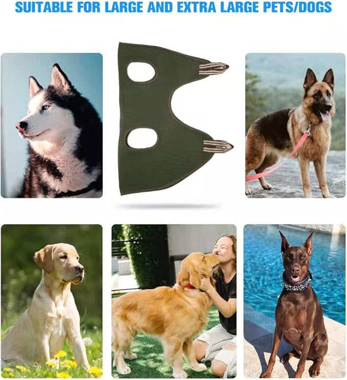 10 in 1 Dog Grooming Hammock Harness with Nail Clippers/Trimmer Nail Hammock for Trimming Grooming Sling Hange Holder for Extra Large Dogs (XXL/Under 120lb Khaki Green)