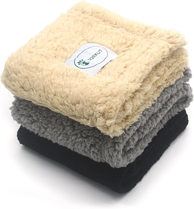 1 Pack 3 Dog Blanket Calming Blankets Fluffy Premium Fleece Puppy Blanket Soft Sherpa Pet Blanket for Dog Puppy Cat Beige/Black/GreyLarge (40 x30’’)