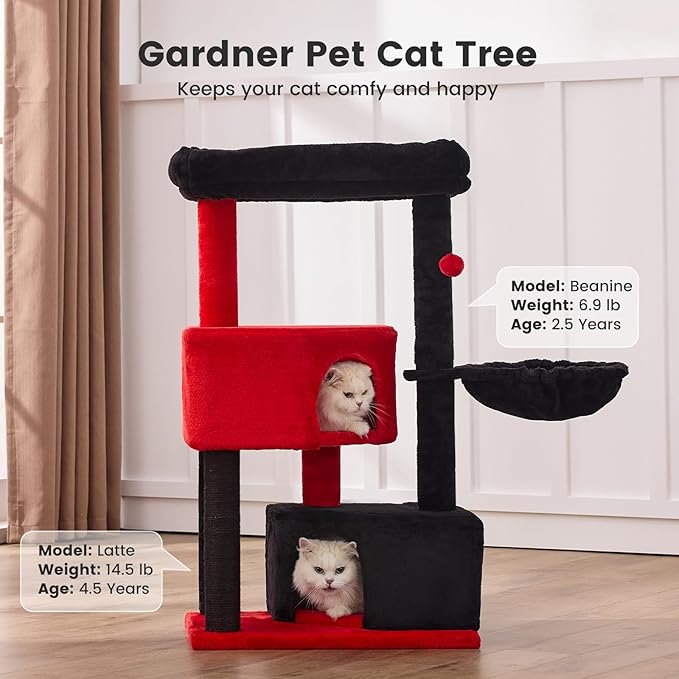 Gardner Pet 41 Tall Gothic Cat Tree for Medium-Large Cats Heavy Duty Cat Tower with 2.8in Posts &amp Washable Top Perches Space-Saving Cat Furniture for Apartments Easy to Assembly