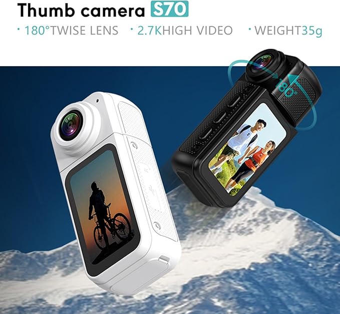 1.47in Thumb Sized Small Camera with 180° Rotating Lens 2.7K Video Strong Magnetic for Capturing Life's Moment