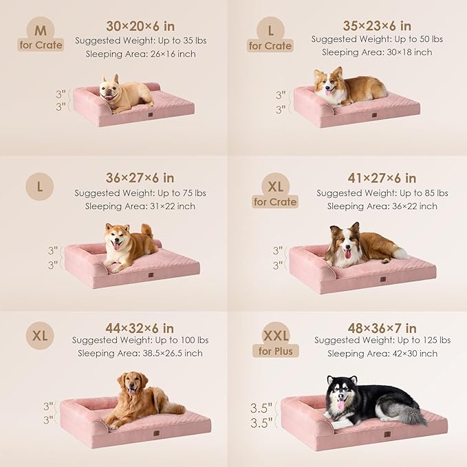 EHEYCIGA Memory Foam Dog Bed XLarge Sized Dogs Extra Large Dog Bed Orthopedic with Washable Removable Cover Waterproof XL Pet Bed Couch for Crate 41x27x6 Inches Pink