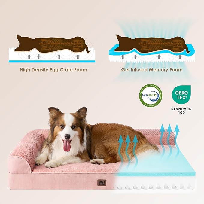 EHEYCIGA Memory Foam Dog Bed XLarge Sized Dogs Extra Large Dog Bed Orthopedic with Washable Removable Cover Waterproof XL Pet Bed Couch for Crate 41x27x6 Inches Pink