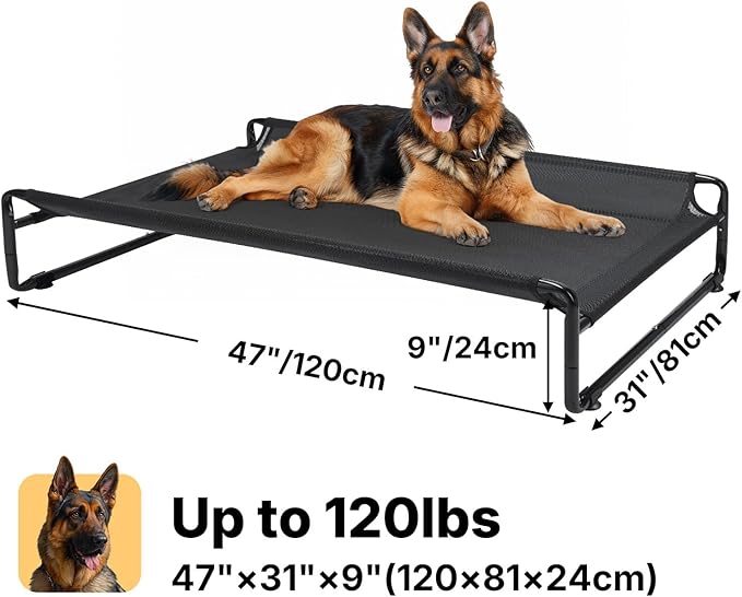 Veehoo Original Outdoor Elevated Dog Bed Cooling Raised Dog Cot for Large Dogs Portable Standing Pet Hammock Platform with Washable Breathable Mesh No-Slip Feet X-Large Black CWC2201