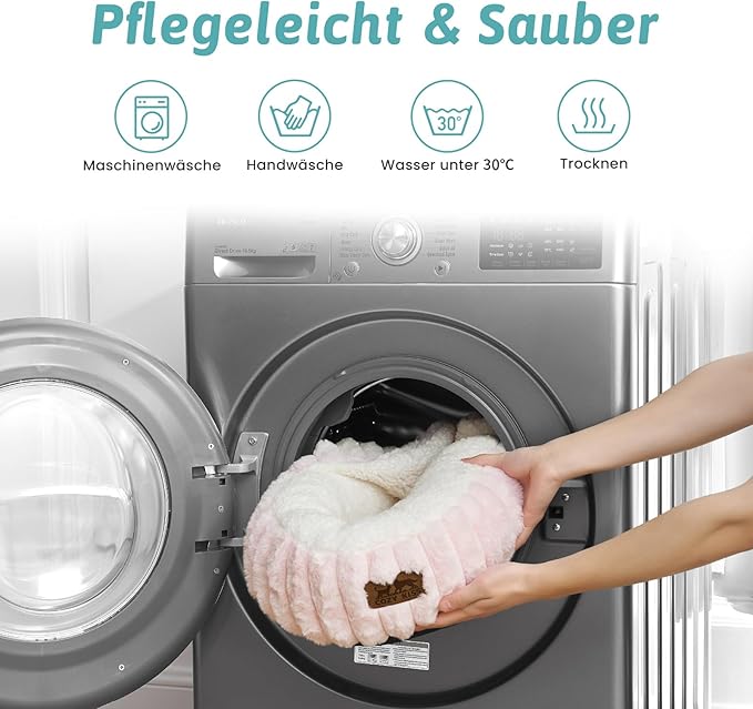 Cat Bed with Hooded Blanket Round Fluffy Anti-Anxiety Pet Bed for Cats/Toy Breed Dogs Cozy Donut Cuddler with Machine Washable Faux Fur &amp Anti-Slip Bottom(20×20×6Pink)