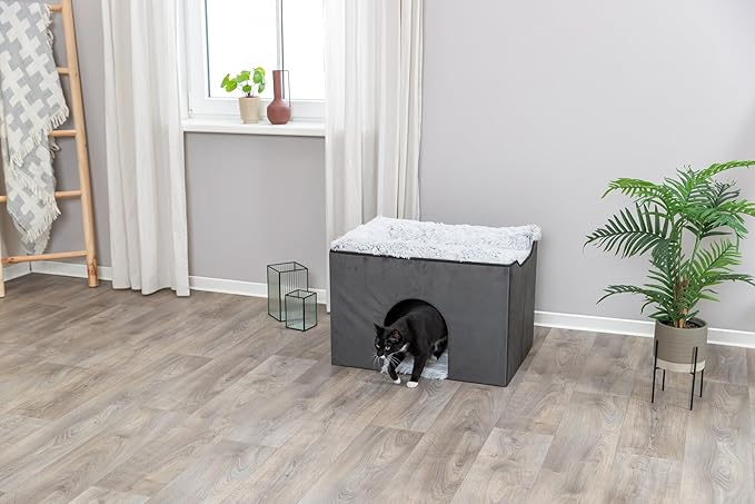 Trixie Harvey Cave - Cat Bed - Soft and Durable Cube House - Foldable Hideaway - Pet Condo for Indoor Cats and Small Dogs