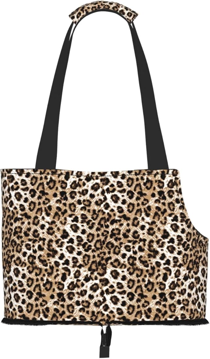 Pet Sling Carrier with Safety Hook - Foldable &amp Hands-Free Dog Cat Carrier Bag for Subway Travel Shopping up to 20lbsLeopard Print