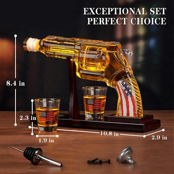 Gifts for Men Dad Unique Christmas Anniversary Birthday Gift for Him Husband 9 Oz Whiskey Decanter Set with 2 Oz Shot Glasses Cool Persinalized Presents liquor dispenser for Home Bar