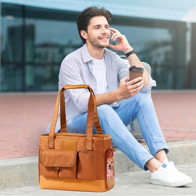 Cat Carrier Dog Carrier Pet Carrier Foldable Waterproof Premium PU Leather Oxford Cloth Dog Purse Portable Bag Carrier for Small to Medium Cat and Small Dog-Brown
