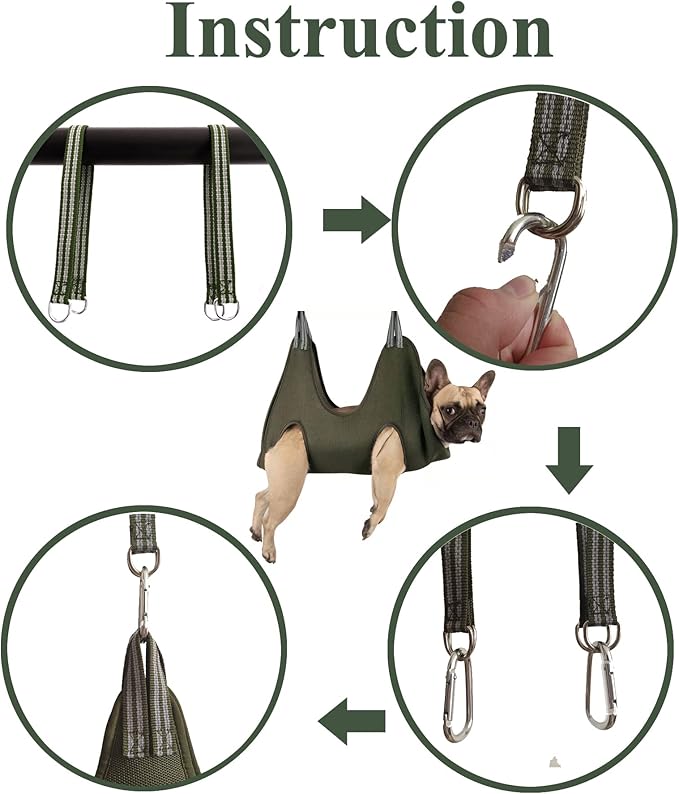 10 in 1 Dog Grooming Hammock Harness with Nail Clippers/Trimmer Nail Hammock for Trimming Grooming Sling Hange Holder for Extra Large Dogs (XXL/Under 120lb Khaki Green)