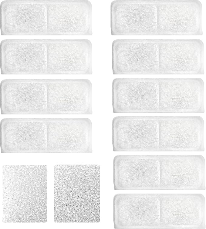 Cat Water Fountain FiltersReplacement Filter for 108oz/3.2L Cat Fountain10 Packs Filters &amp 2 Sponges Set for Stainless Steel Pet Water Fountain (Model:PET-HS001-US)