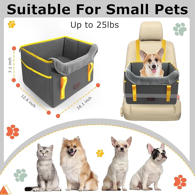 Dog Car Seat for Small Dogs Fuzzy Dog Car Seat Up to 25lbs Stable Waterproof Foldable with Clip-On Safety Leash Pet Booster Seat Suitable for Front and Rear Seats