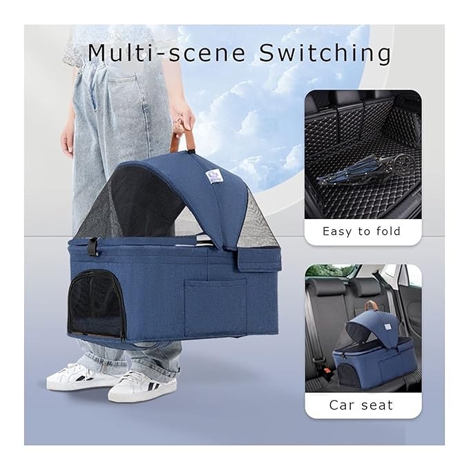 Premium Pushchair Cat Dog Pet Stroller with Detachable Cup Holder Dog Strollers for Small Medium Dogs Lightweight Pram Breathable Zipperless Entry Cat Stroller Pramsa(Black)