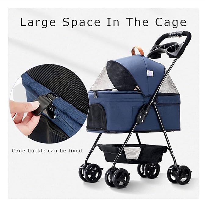 Premium Pushchair Cat Dog Pet Stroller with Detachable Cup Holder Dog Strollers for Small Medium Dogs Lightweight Pram Breathable Zipperless Entry Cat Stroller Pramsa(Black)