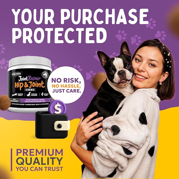 Finest For Pets Joint Repair Hip and Joint Chews for Dogs Glucosamine Chondroitin MSM Hemp Omega 3 &amp Turmeric for Dog Joint Support Mobility &amp Pain Relief - (120 Chicken Chews Made in US