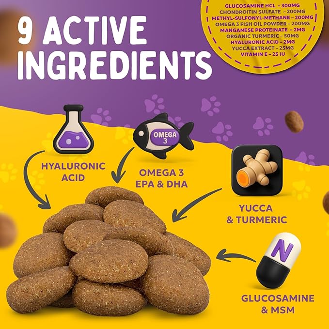 Finest For Pets Joint Repair Hip and Joint Chews for Dogs Glucosamine Chondroitin MSM Hemp Omega 3 &amp Turmeric for Dog Joint Support Mobility &amp Pain Relief - (120 Chicken Chews Made in US