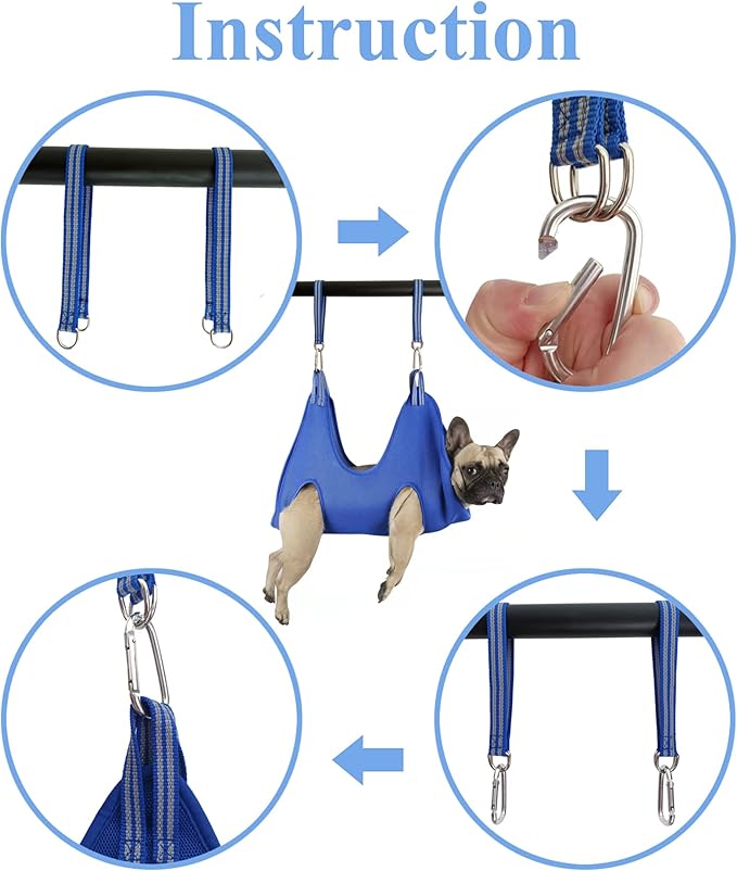 10 in 1 Dog Grooming Hammock Harness with Nail Clippers Nail Trimming Hammock for Pet Grooming Sling Hanger Holder Restaint for Nail Trimming/Clipping (XXS/Under 10lb Blue)