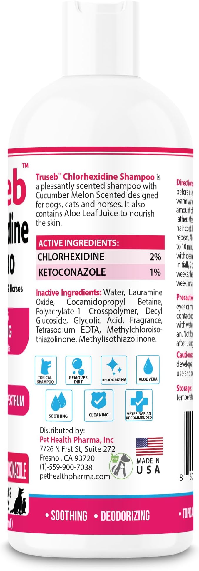 Truseb Topical Ketoconazole and Chlorhexidine Shampoo for Dogs Animals & Pet Supplies and Horses with Aloe - 16 oz (Ketoconazole &amp Chlorhexidine Shampoo 16 oz)