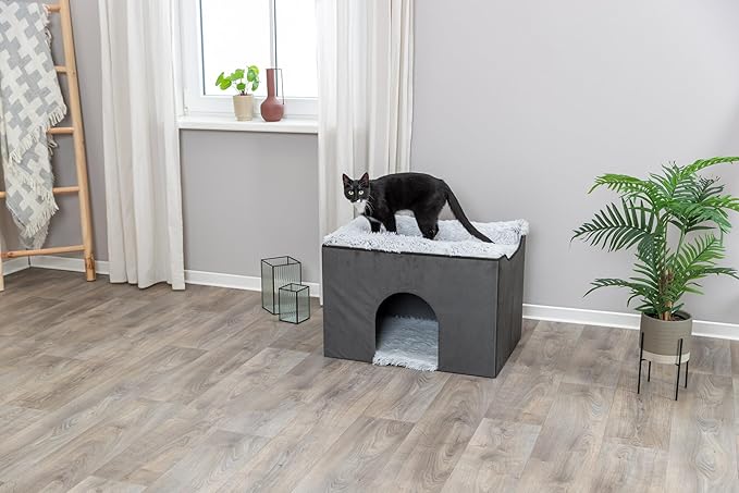 Trixie Harvey Cave - Cat Bed - Soft and Durable Cube House - Foldable Hideaway - Pet Condo for Indoor Cats and Small Dogs
