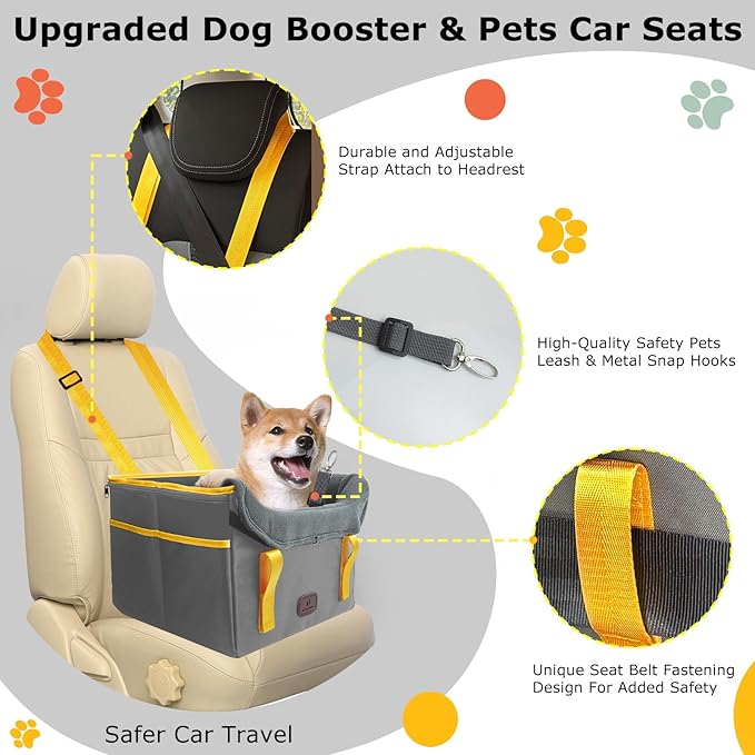 Dog Car Seat for Small Dogs Fuzzy Dog Car Seat Up to 25lbs Stable Waterproof Foldable with Clip-On Safety Leash Pet Booster Seat Suitable for Front and Rear Seats