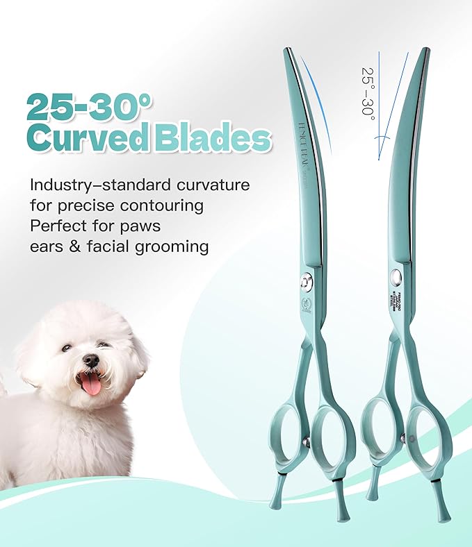 Fenice Peak 7 Professional Dog Grooming Scissors Set Japanese 440C Stainless Steel Straight Thinning Curved Chunker Shears for Pet Grooming Trimming Face Paws Green