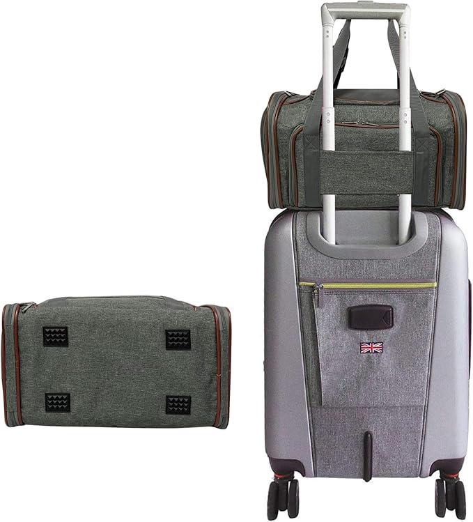 Mr. Peanut's Expandable Airline Approved Soft Sided Pet Carrier Luxury Travel Tote with Premium Auto Self Locking Zippers Plush Faux Fleece Bedding with Sturdy Plywood Base 18LX10.5 (Twilight Gray)