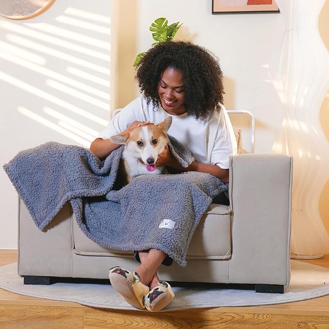 1 Pack 3 Calming Blankets Fluffy Premium Fleece Pet Blanket Soft Sherpa Throw for Dog Puppy Cat Beige/Black/Grey Medium (30 x20'')