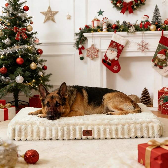 Orthopedic Dog Bed for XXL Jumbo Dog Waterproof Pet BedNon-Slip Bottom and Egg-Crate Foam with Removable Washable Cover Crate BedCream47x29x4