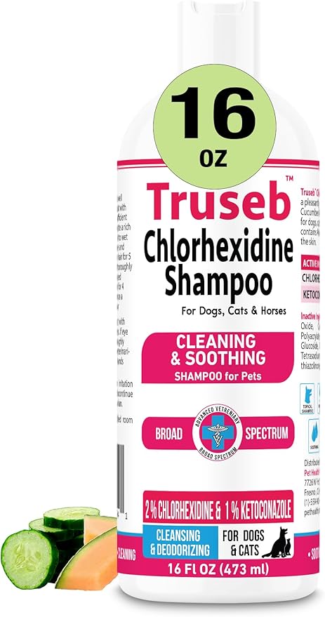 Truseb Topical Ketoconazole and Chlorhexidine Shampoo for Dogs Animals & Pet Supplies and Horses with Aloe - 16 oz (Ketoconazole &amp Chlorhexidine Shampoo 16 oz)