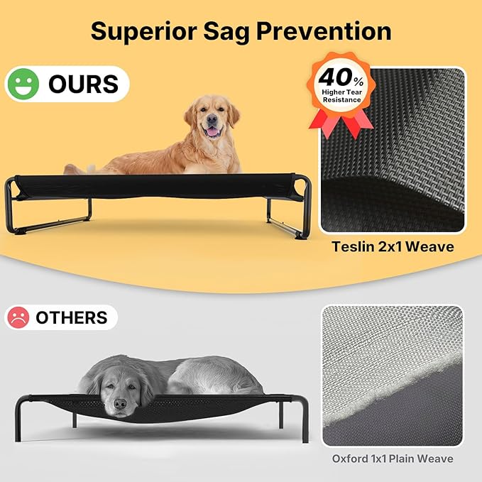 Veehoo Original Outdoor Elevated Dog Bed Cooling Raised Dog Cot for Large Dogs Portable Standing Pet Hammock Platform with Washable Breathable Mesh No-Slip Feet X-Large Black CWC2201