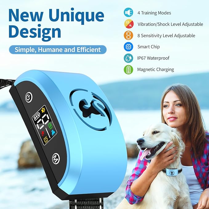 Dog Bark CollarBXQ Bark Collar for Large Dog with 4 Training Modes and 8 Sensitivity Rechargeable Humane Barking Collar with 8 Levels for Vibration&ampShock Waterproof Anti Bark Collars for Dogs